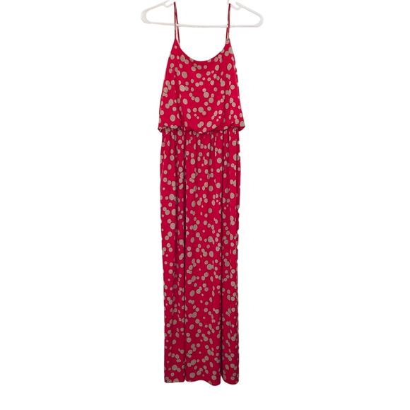 En Focus Studio Women's Maxi Dress Size 6 Red Tan Polka Dot Spaghetti Straps - Picture 1 of 8